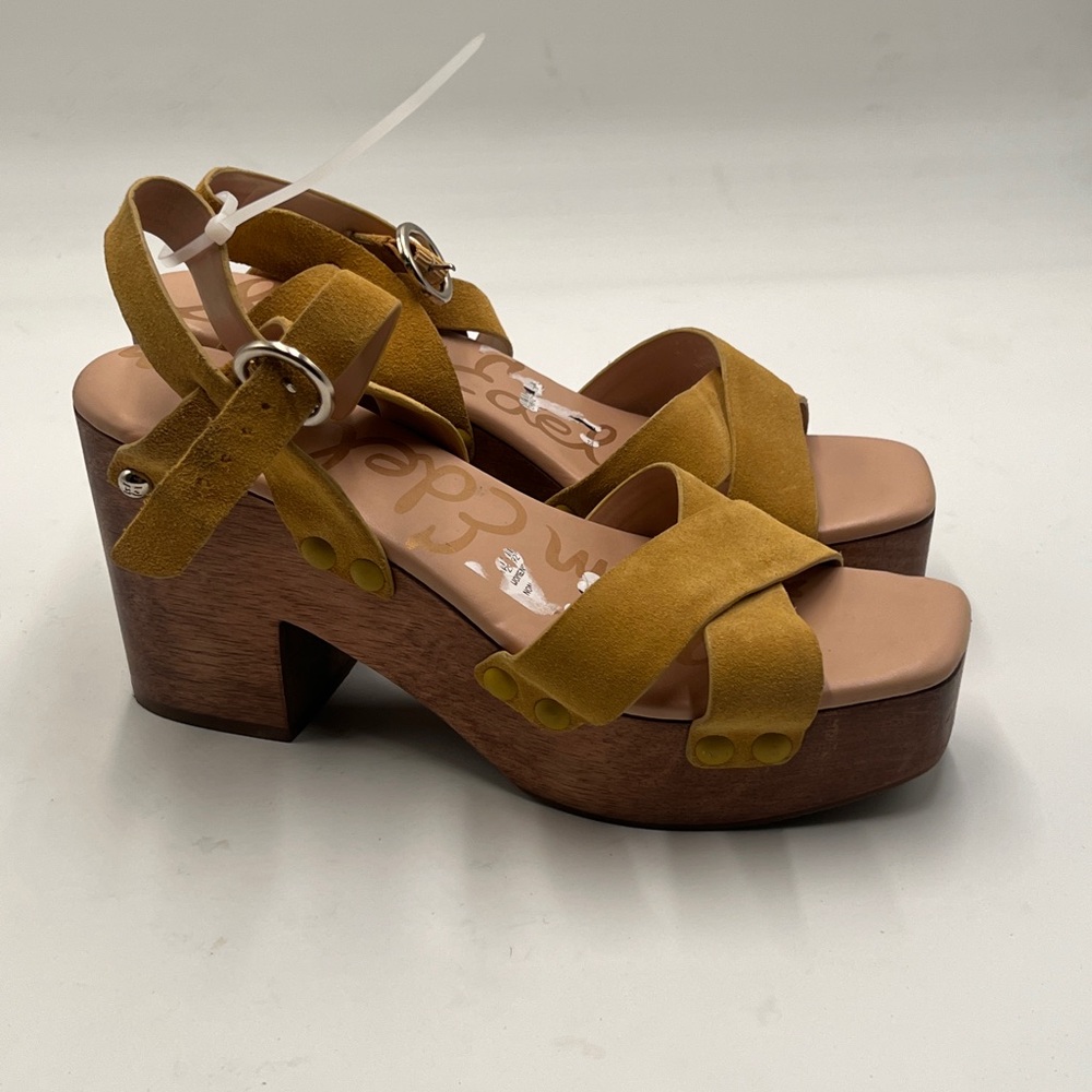 Sam Edelman Platform Sandals Yellow Brown Leather Women’s 8 Strappy Boho Summer